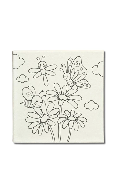 dudu ahşap OKUL Etkinliği -2'li Tuval Boyama Seti. 20x20 Cm Uv Baskı 6 Akrilik Boya 1 Fırça-model-51 - 2