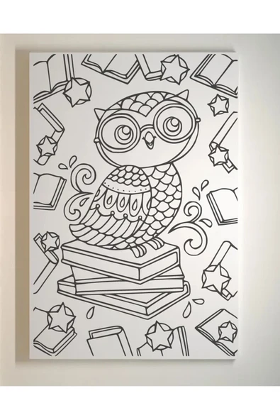 dudu ahşap 25x35 Resimli Tuval Çocuk Boyama Seti- Baykuş-6 renk akrilik boya ve 2 fırça adet fırça - 4