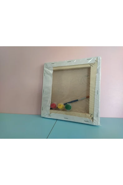 dudu ahşap OKUL Etkinliği 20x20 Resimli Tuval Çocuk Boyama Seti- Çiçekler-Kelebek resimli 3 boya 1 fırça - 4