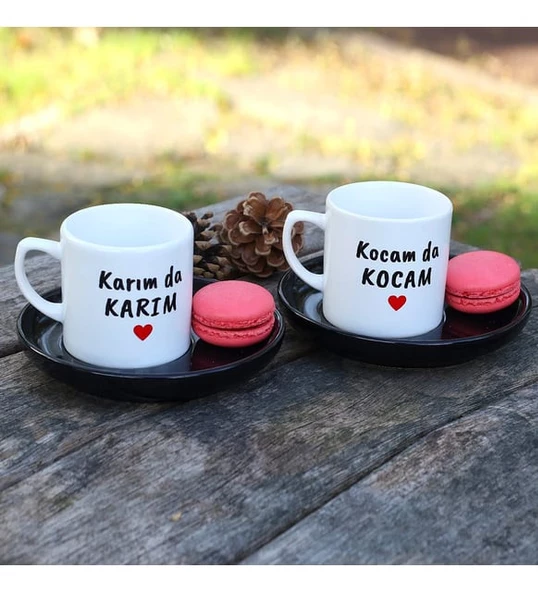 Kocam da Kocam - Karım da Karım Tasarımlı ve İsme Özel 2'li Türk Kahvesi Fincan Takımı - 3