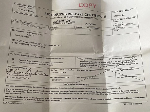 Amsafe 510203-201 90 Derece Montaj Takımı 5 Adet - 7