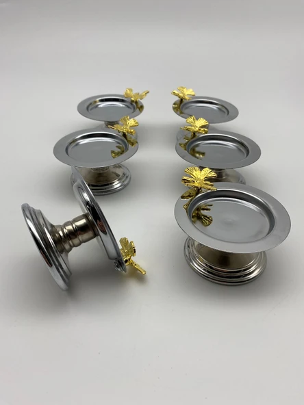 6'lı Kelebekli Gümüş Makaronluk, Lokumluk, Çay ve Kahve Yanı Sunumluk, Metal Şekerlik - 2