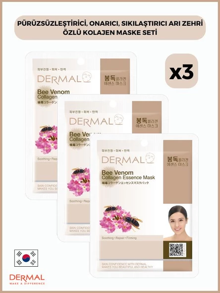 Dermal Pürüzsüzleştirici, Onarıcı, Sıkılaştırıcı Arı Zehri Özlü Kolajen Maske 23 Gr 3 Adet ürün görseli 1