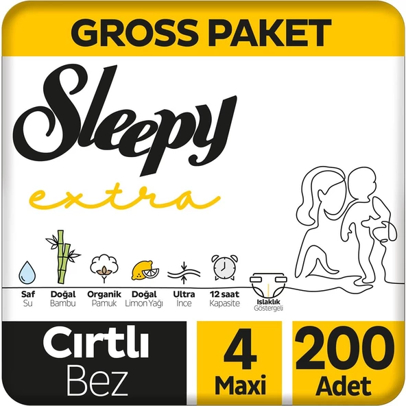 Sleepy Extra Günlük Aktivite Gross Paket Bebek Bezi 4 Numara Maxi 200 Adet ürün görseli
