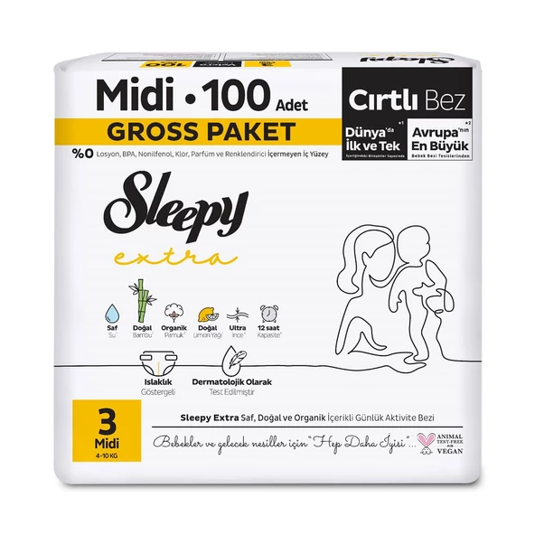 Sleepy Extra Günlük Aktivite Gross Paket Bebek Bezi 3 Numara Midi 100 Adet - Resim 2