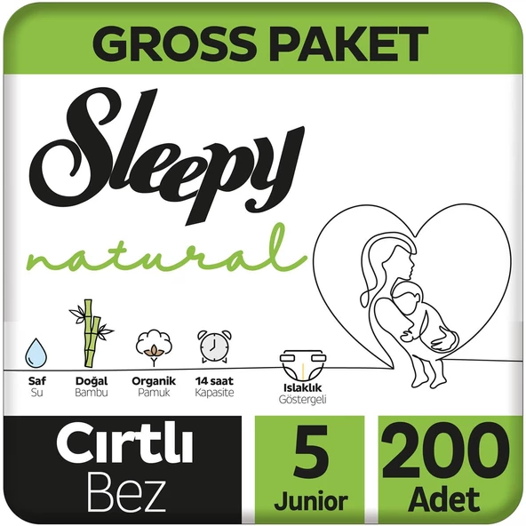 Sleepy Natural Gross Paket Bebek Bezi 5 Numara Junior 200 Adet