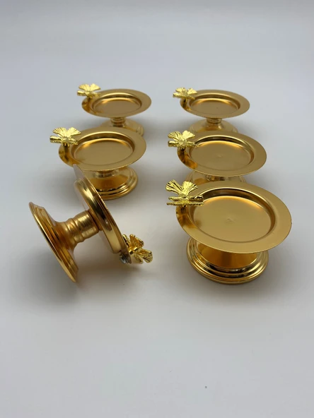 6'lı Kelebekli Gold Makaronluk, Lokumluk, Çay ve Kahve Yanı Sunumluk, Metal Şekerlik - 2
