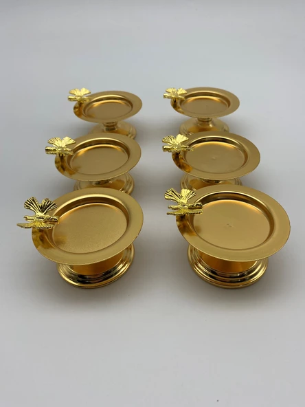 6'lı Kelebekli Gold Makaronluk, Lokumluk, Çay ve Kahve Yanı Sunumluk, Metal Şekerlik - 5