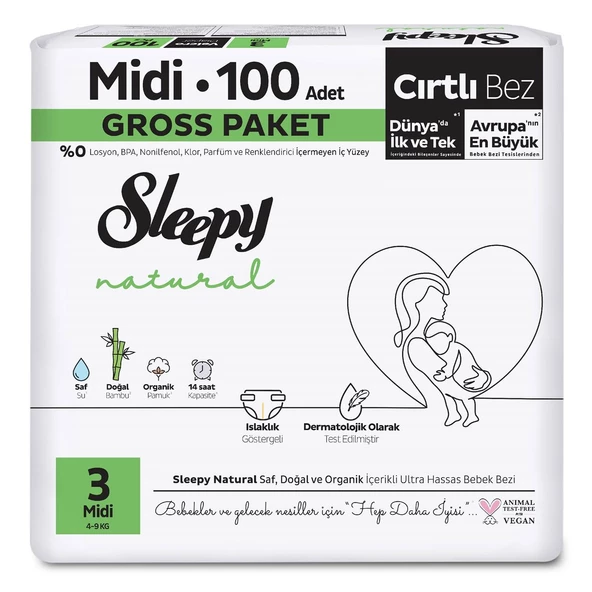 Sleepy Natural Gross Paket Bebek Bezi 3 Numara Midi 100 Adet - Resim 2