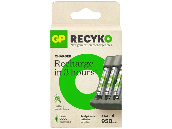GP B441 USB Pil Şarj Cihazı 4 Adet 950 AAA İnce Pilli Set