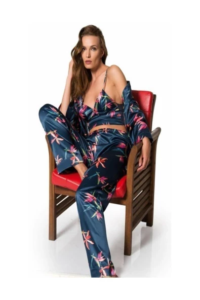 007 Üçlü Saten Pijama Takımı