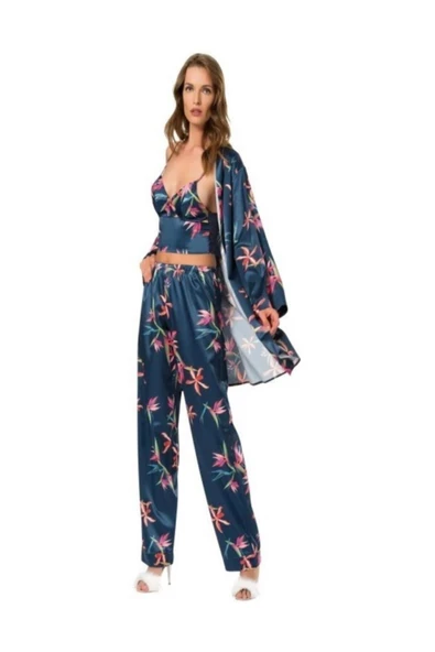 007 Üçlü Saten Pijama Takımı - Resim 2