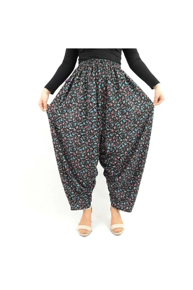 Çiçekli Jarse Yukarıdan Ağlı Bayan Şalvar - 3