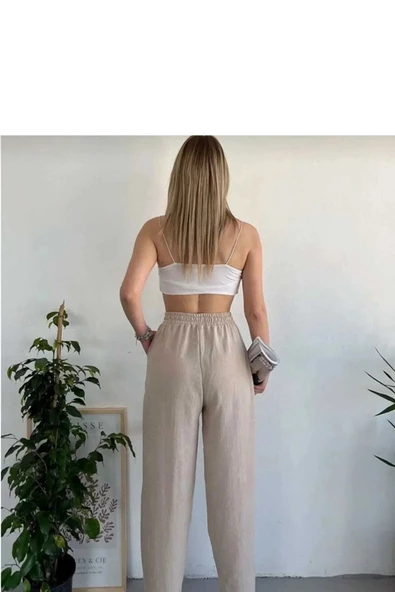 Kadın Beli Lastikli Palazzo Pantolon - 3