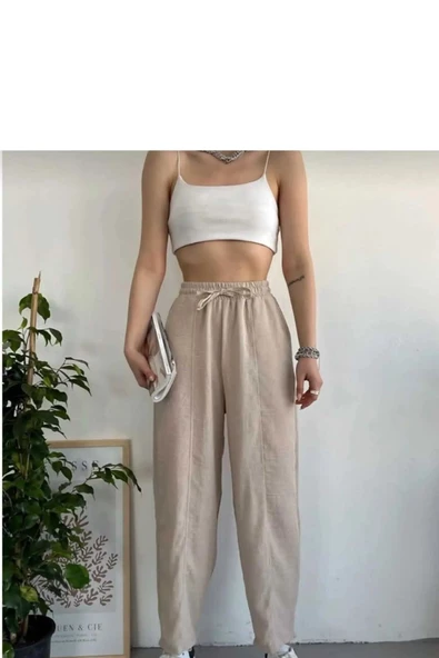 Kadın Beli Lastikli Palazzo Pantolon - 2