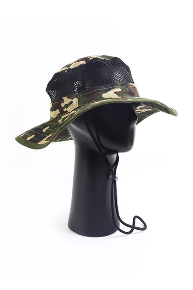 Geniş Kenarlı Güneşten Koruyucu Çıtçıtlı Safari Şapka - 3