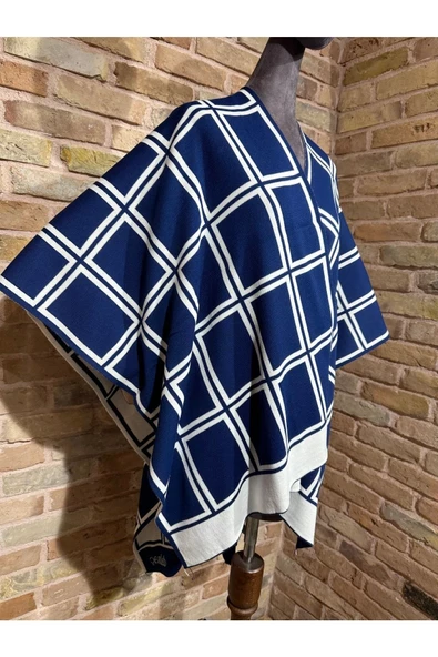 Lüx Triko Çift Taraflı Ekose Desen Panço - 2