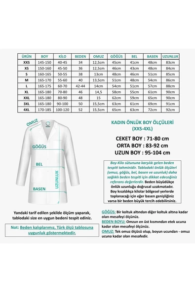 Gömlek Yaka Ceket Boy Beyaz Kadın Doktor Öğretmen Laboratuvar Önlüğü - 5