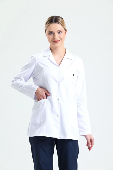 Önlük Doktor Hemşire Eczacı Lab Öğretmen Önlüğü Gömlek Yaka Kısa Beyaz Önlük - 4