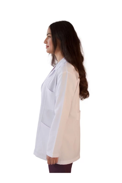 Gömlek Yaka Ceket Boy Beyaz Kadın Doktor Öğretmen Laboratuvar Önlüğü - 3