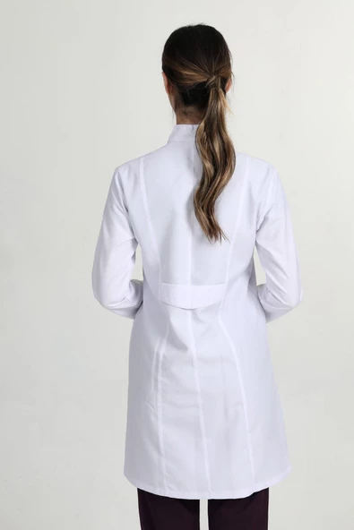 Önlük Kadın Uzun Hakim Yaka Doktor Hemşire Öğretmen Önlüğü Beyaz - 4