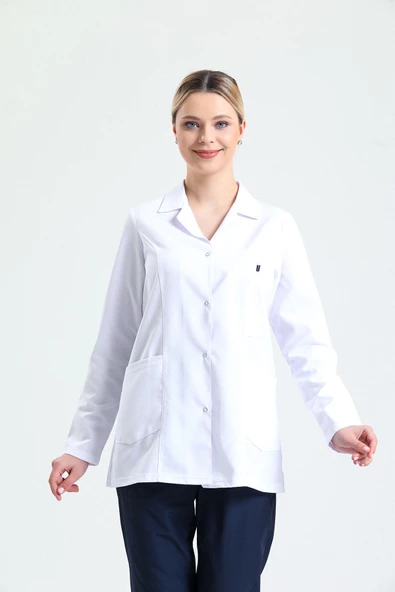 Önlük Doktor Hemşire Eczacı Lab Öğretmen Önlüğü Gömlek Yaka Kısa Beyaz Önlük - 2