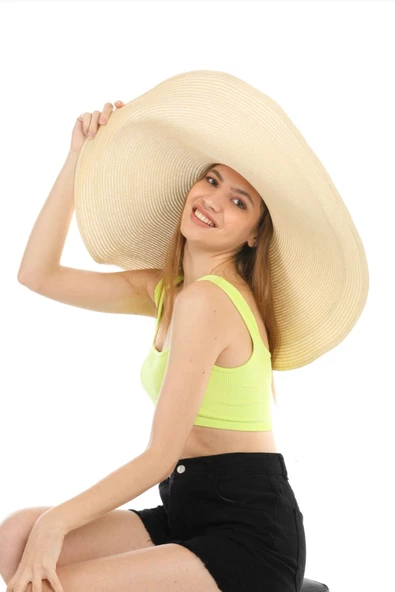 Büyük Bej Hasır Şapka - 2