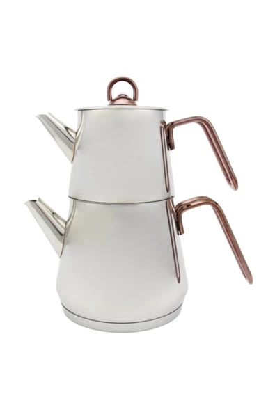 Akdeniz Piramit Elit Mini Boy Metal Kulplu Çelik Çaydanlık Bakır - Resim 4