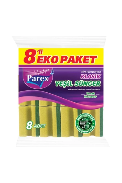 Parex Klasik Yeşil Sünger Oluklu 8’li Eko Paket ürün görseli 1