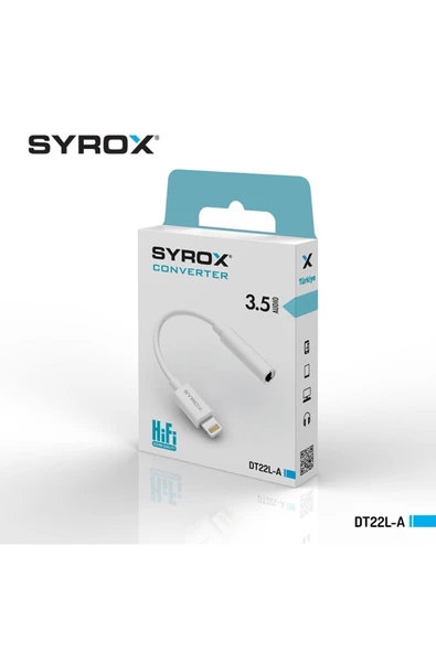 Syrox DT22L-A İos Uyumlu Kablolu Kulaklık Çevirici Lightning To Headphone Jack Aux Çevirici Beyaz Renk