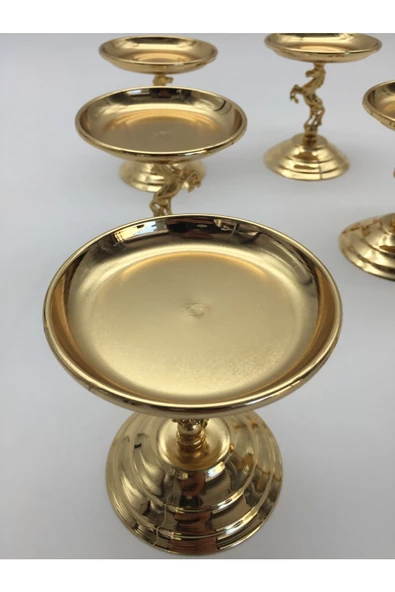 6'lı Atlı Gold Lokumluk, Çay ve Kahve Yanı Sunumluk, Metal Şekerlik, Makaronluk - 4