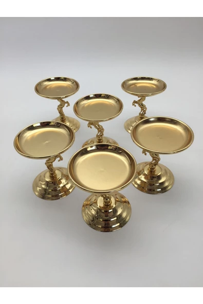 6'lı Atlı Gold Lokumluk, Çay ve Kahve Yanı Sunumluk, Metal Şekerlik, Makaronluk - 2