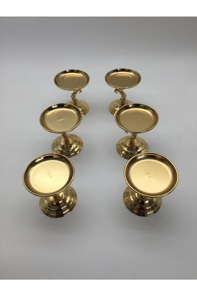 6'lı Atlı Gold Lokumluk, Çay ve Kahve Yanı Sunumluk, Metal Şekerlik, Makaronluk