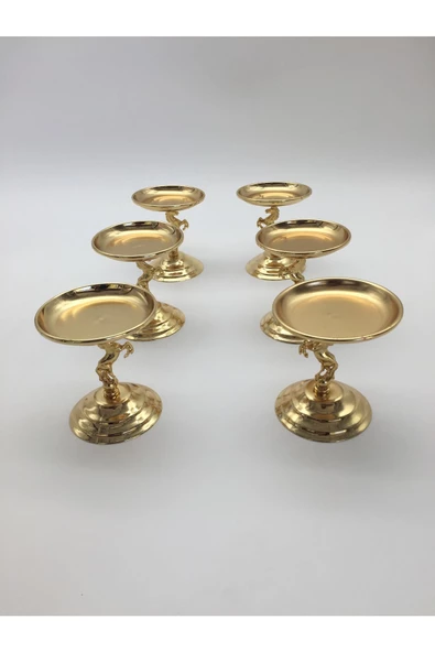 6'lı Atlı Gold Lokumluk, Çay ve Kahve Yanı Sunumluk, Metal Şekerlik, Makaronluk - 7