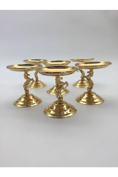 6'lı Atlı Gold Lokumluk, Çay ve Kahve Yanı Sunumluk, Metal Şekerlik, Makaronluk - 8