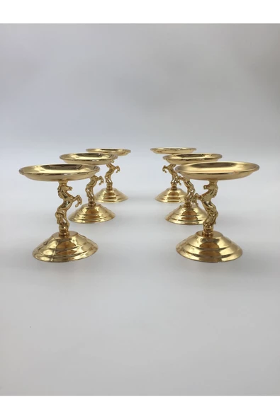 6'lı Atlı Gold Lokumluk, Çay ve Kahve Yanı Sunumluk, Metal Şekerlik, Makaronluk - 6