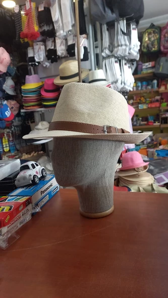 İşnar Unisex Kemerli Hasır krem renk Fötr Şapka