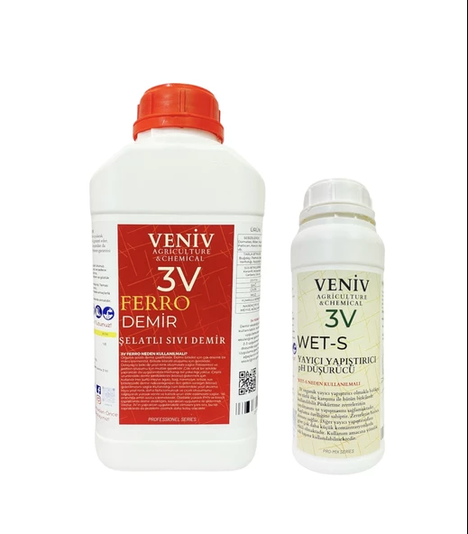 Veniv 3V Ferro Demir - Edta Şelatlı Sıvı Demir 5L + 3V Wet-S Yayıcı Yapıştırıcı