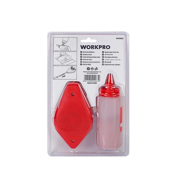 WORKPRO WP329019 Çizim İpi Seti 115gr Kırmızı Çizim İpi Boyası + Mini Su Terazisi + 30M Çizim İpi - 10