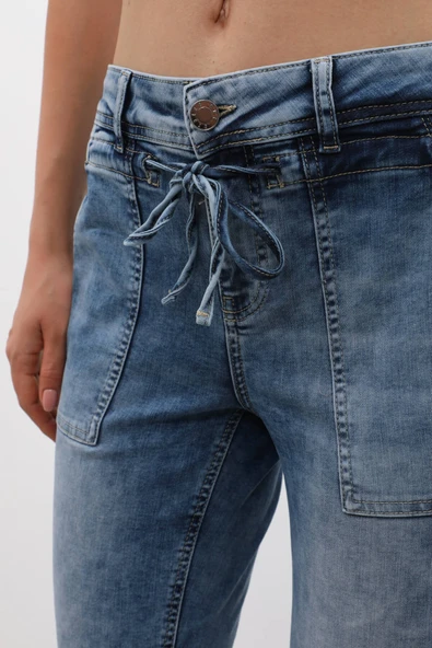 Kadın Bağcıklı Likralı Jean Pantolon - 7