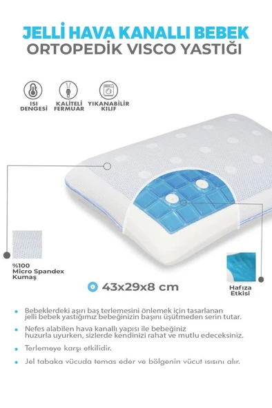Viscofoam Terletmeyen Hava Kanallı Ortopedik Bebek Yastığı Jelli Hava Kanallı Visco Bebek Yastığı - 3