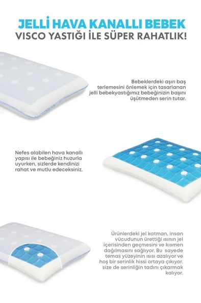 Viscofoam Terletmeyen Hava Kanallı Ortopedik Bebek Yastığı Jelli Hava Kanallı Visco Bebek Yastığı - 8
