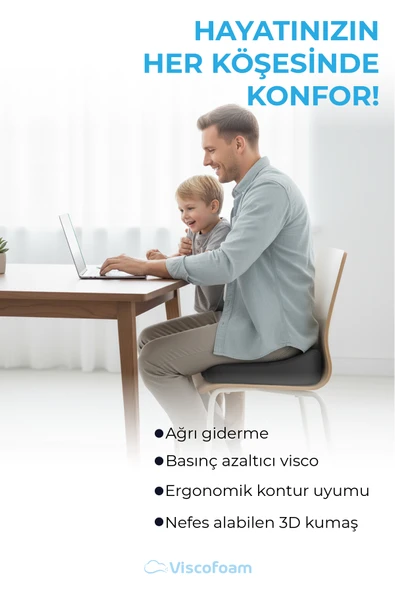 Ortopedik Oturma Minderi Hemeroid Basur Kuyruk Sokumu Coccyx Oturma Minderi Visco Minder Gri - Resim 4