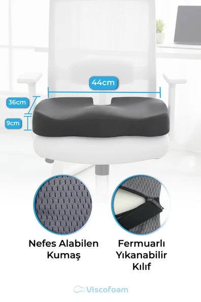 Ortopedik Oturma Minderi Hemeroid Basur Kuyruk Sokumu Coccyx Oturma Minderi Visco Minder Gri - Resim 2