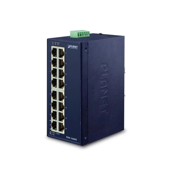 Planet PL-ISW-1600T Endüstriyel 16-Port 10/100Tx Fast Ethernet Switch (-40~75 Derece C)