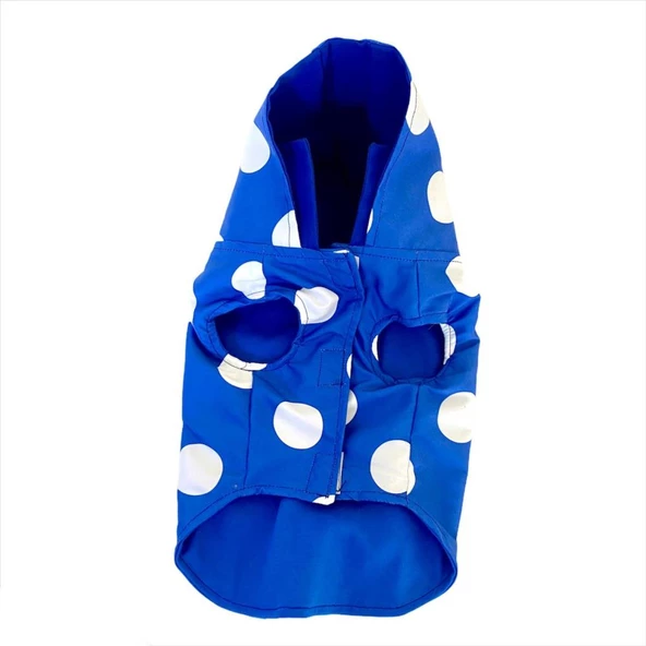 Puantiyeli Mavi Yağmurluk Kapşonlu  Köpek Yağmurluğu - 11