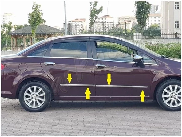 Markadan Fiat Linea Krom Yan Kapı Çıtası 2006-2018 4 Parça Paslanmaz Çelik - Resim 3
