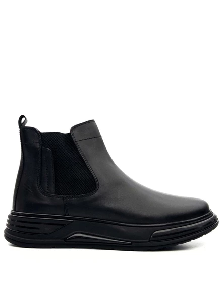 Marcomen 20001 Erkek Hakiki Deri Lastikli Siyah Casual Bot