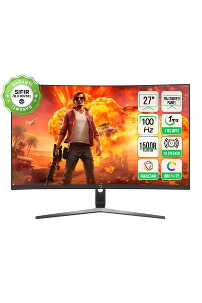 GamePower Vivid F20 27'' Curved Va Rgb 100hz 1ms Fhd 2xspeaker Gaming Monitör Ölü Piksel Garantili