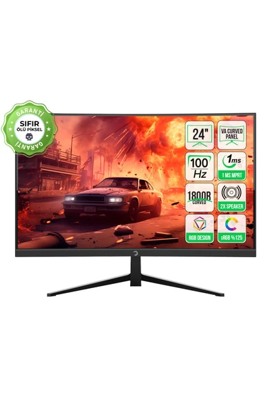 GamePower Vivid F10 24" Curved Va Rgb 100hz 1ms Fhd 2x Speaker Gaming Monitor Ölü Piksel Garantili